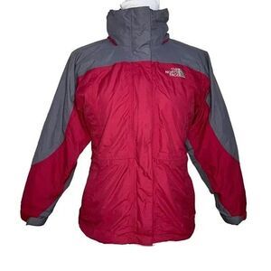The North Face HyVent Girls Med 2 in 1 Rain Jacket Gray Red Zip Ski Double Layer